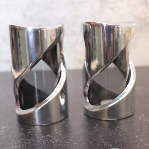 Nambe Salt & Pepper Shakers Glass And Aluminum 2010 Will Oltman MT0331 - Picture 3 of 8